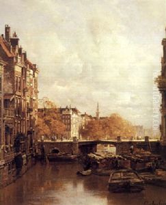 A View Of A Town by Johannes Christiaan Karel Klinkenberg