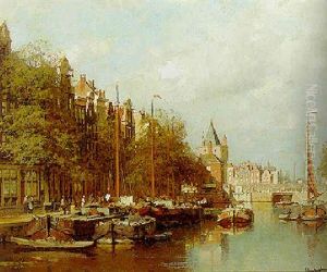 A View Of The Gelderseke, Amsterdam, With The Schreierstoren Beyond