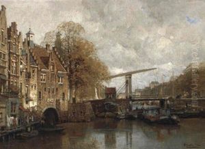 A View Of The Delfshaven, Rotterdam, With A Houseboat
