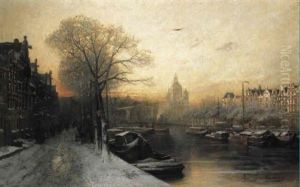 Winter: A View Of The Oude Waal, Amsterdam, At Sunset
