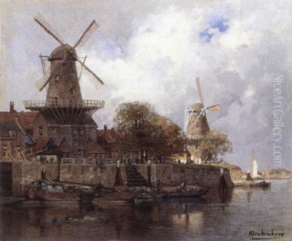 A View Of A Dutch Town With Barges Moored Beside The Harbour Wall - view 1
