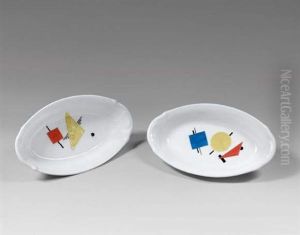 Paire De Plats Creux Peints De Motifs Suprematistes by Ivan Kliun