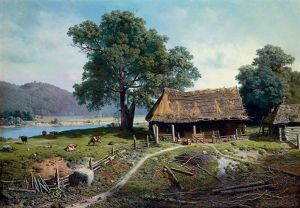 A Riverside Farm by Baron Mikhail Petrovich Klodt von Jurgensburg