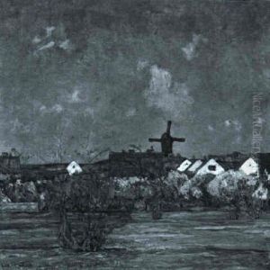 Blick Auf Ein Dorf Mit Muhle by Hans Klohss