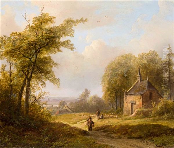 Travellers And Shepherds Nearby A Chapel In The Surroundings Of Kleve - view 1