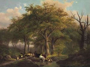Forest Landscape With Herdsmen, Sheep And Cattle Forest Landscape With Herdsmen, Sheep And Cattle