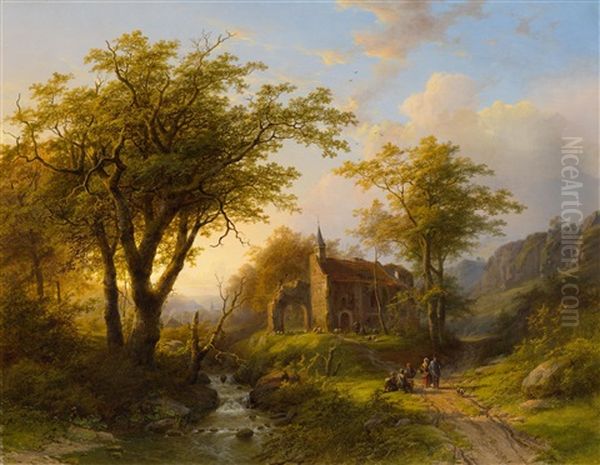 Forest Landscape With Figures And Cattle Near The Duffelward Chapel - view 1
