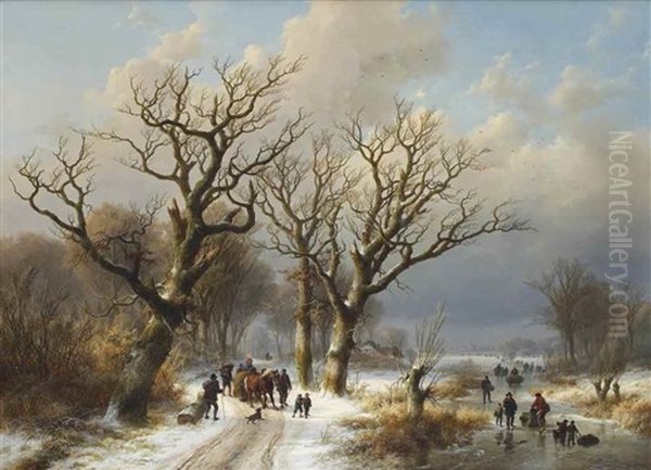 A Winter Landscape With Numerous Figures On The Ice - view 1