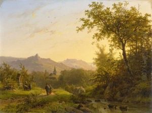 Sommerliche Gebirgslandschaft Mit Wanderern