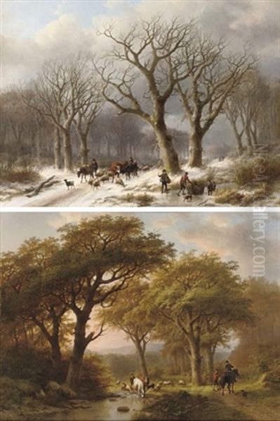 A Snow-covered Woodland Path (+ Drinking From A Stream In Summer; Pair) - view 1