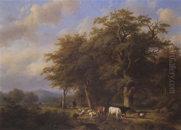 Hirte Mit Seiner Herde Am Heimweg - view 1