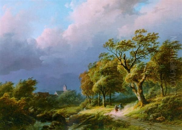 Stormy Weather Over A Landscape With Figures On A Sandy Track - view 1