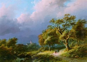 Stormy Weather Over A Landscape With Figures On A Sandy Track by Johann Bernard Klombeck