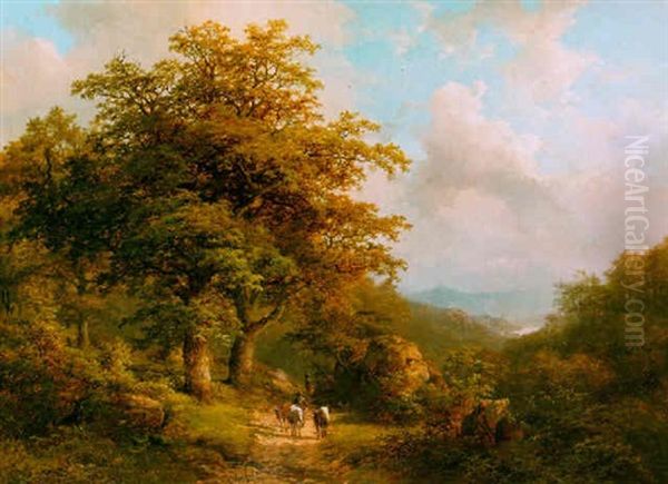 A Peasant With His Cattle In A Hilly, Wooded Landscape Near Cleves - view 1