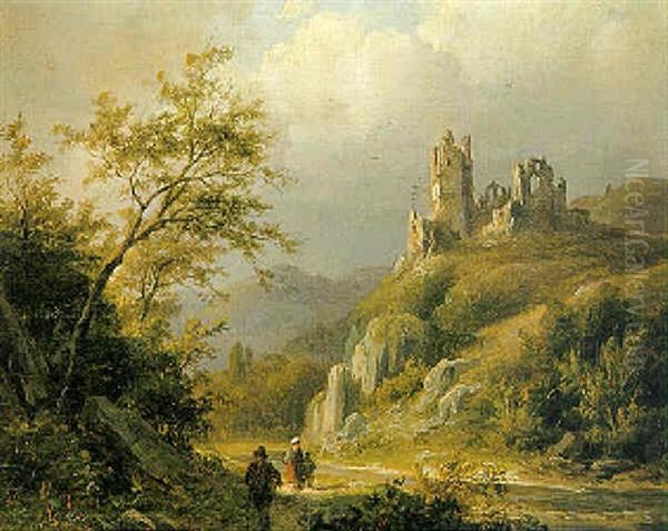 Travellers Near A Ruin In A Mountainous Landscape - view 1