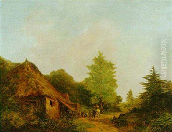 A Forest Landscape With Travellers Outside A Barn - view 1