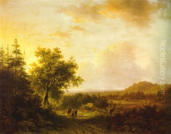 A Landscape At Sunset With Peasant And A Figure On Horseback In The Foreground - view 1