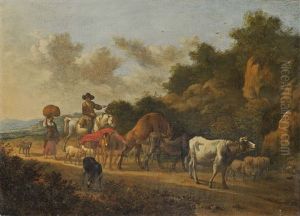 Farmers With Cattle by Albert Jansz Klomp