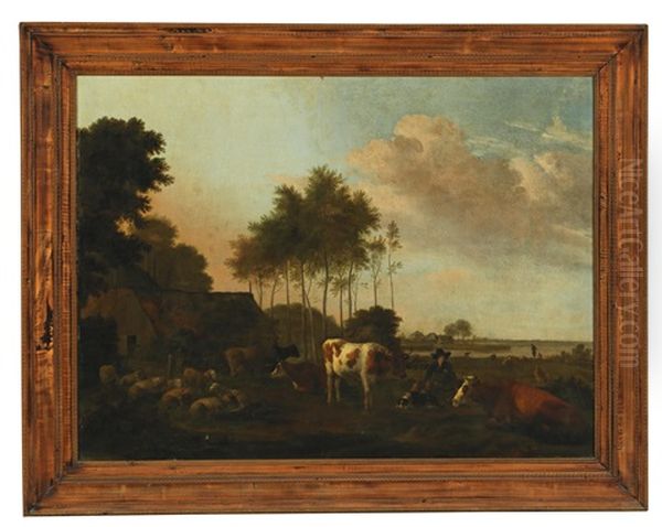 Canal Landscape With Grazing Cattle - view 1