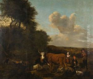 Weite Landschaft Mit Vieh, Schafen Und Hirten