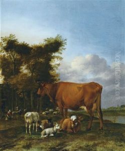 Bergers Et Troupeau Reposant Au Bord De L'eau Bergers Et Troupeau Reposant Au Bord De L'eau