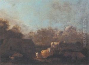 A Pastoral Landscape With Cattle Before A Barn A Pastoral Landscape With Cattle Before A Barn