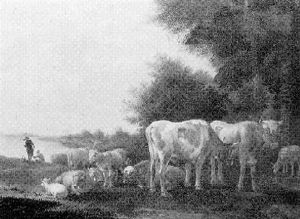 Wooded Landscape With Cattle And Sheep In A Meadow by Albert Jansz Klomp
