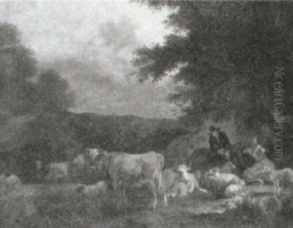 Landscape With A Drover And A Shepherdess Conversing Beneath A Tree - view 1