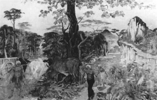 Bathing Figures In An Indonesian Landscape - view 1