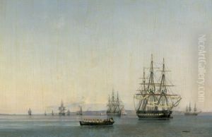 Russische Fregatten Auf Reede Vor Einer Kuste by Frederik Theodor Kloss