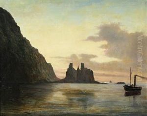Ships By The Faroe Islands At Sunset by Frederik Theodor Kloss