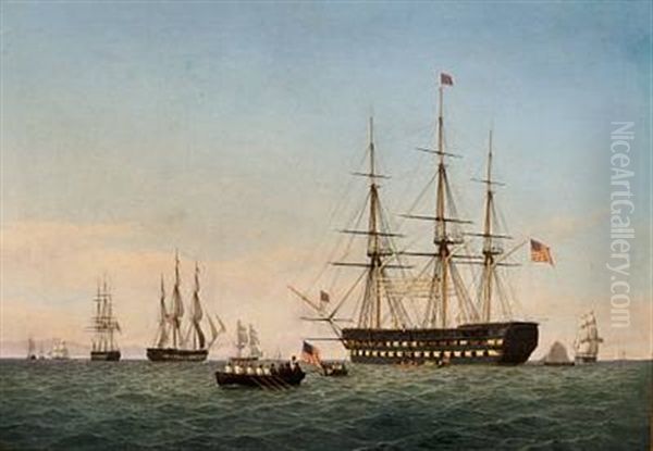 Seascape With American Ships Of The Line - view 1
