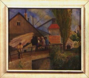Franzosisches Dorfidyll Mit Personen by Erich Klossowski