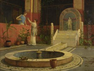 Picking Flowers From The Courtyard by Luigi Bazzani