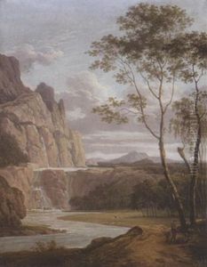 Gebirgige Landschaft Mit Wasserfall by Simon Klotz