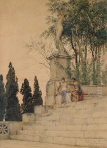 Scena Galante Con Figureneoclassiche by Luigi Bazzani