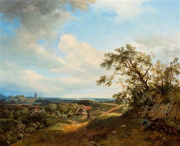 Artist At Work In A Panoramic Summer Landscape - view 1