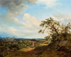 Artist At Work In A Panoramic Summer Landscape