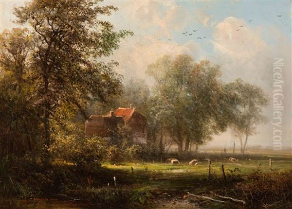 Summer Landscape With Cows By A Farm - view 1