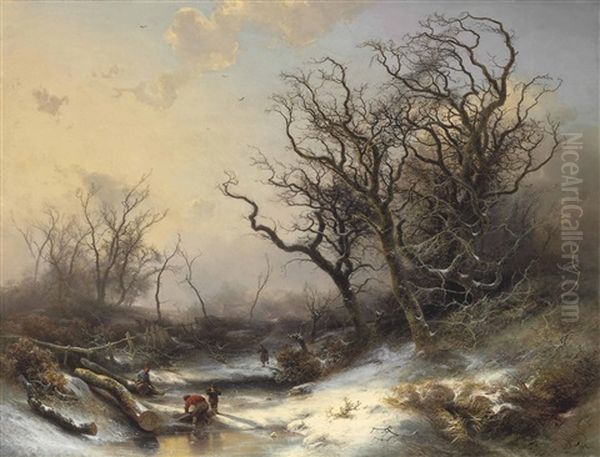 Wood Gatherers In A Snowy Landscape - view 1