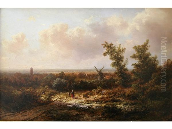 Figures On A Country Track, A Windmill Beyond - view 1