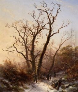 Winterliche Abendstimmung Mit Figurenstaffage