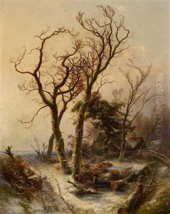 Eichen Im Winterwald by Pieter Lodewijk Francisco Kluyver
