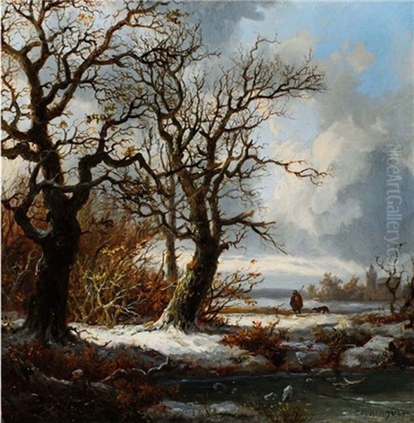 Winterlandschaft Mit Einem Hirten Und Seinem Hund - view 1
