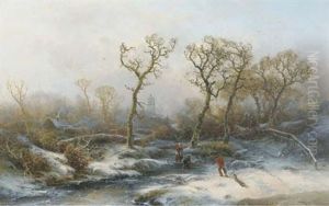 Gathering Wood In Winter by Pieter Lodewijk Francisco Kluyver
