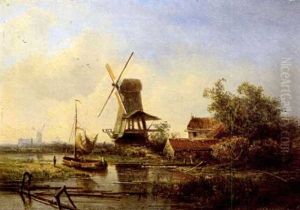 Kanallandschaft Mit Windmuhlen