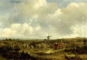 Figures In An Extensive Summer Landscape, A Windmill In The Distance Figures In An Extensive Summer Landscape, A Windmill In The Distance