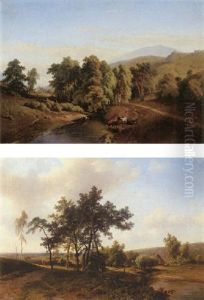 A Summer Landscape With Cows Fording In A River A Summer Landscape With Cows Fording In A River