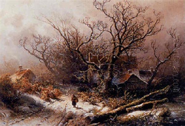 Figures On A Snowy Country Road - view 1