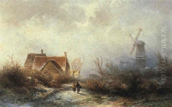 Winter Landscape With Figures By A Mill - view 1